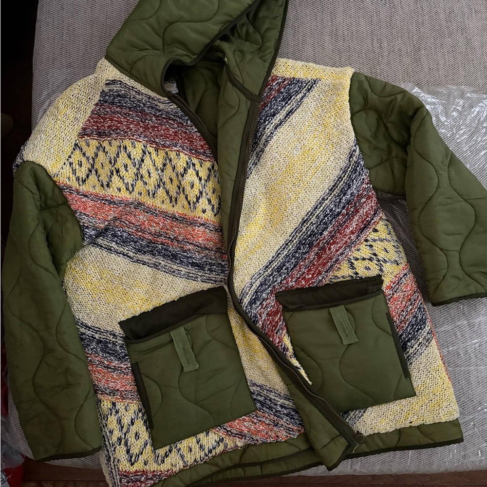 Hooded Green and Multicolor Puffer Jacket